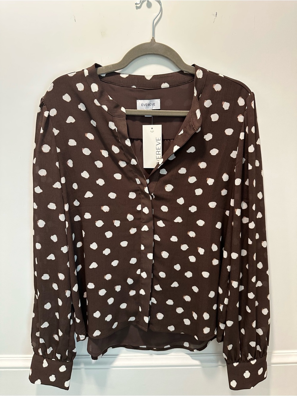 Evereve Brown Blouse with White Spot Print